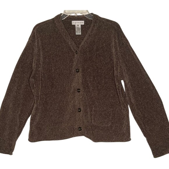 Evan-Picone Women's L Brown Button-Up V-Neck Cardigan Sweater  Acrylic/Polyester - Picture 1 of 14
